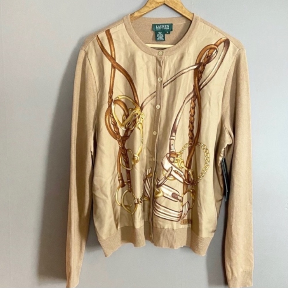 Lauren Ralph Lauren Silk Cashmere Equestrian Print Sweater Size XL